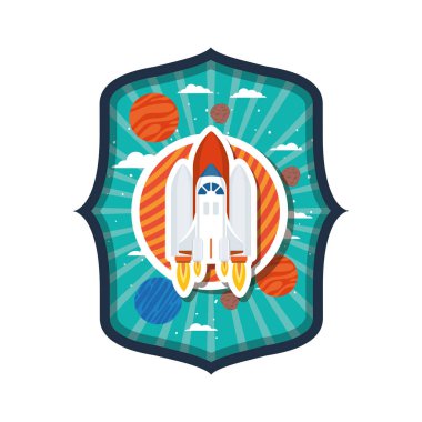 roket uçan ve güneş sisteminin gezegenleri ile çerçeve