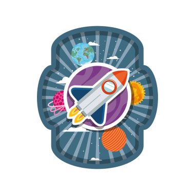 roket uçan ve güneş sisteminin gezegenleri ile çerçeve