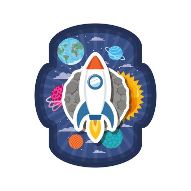 roket uçan ve güneş sisteminin gezegenleri ile çerçeve