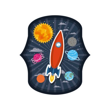 roket uçan ve güneş sisteminin gezegenleri ile çerçeve