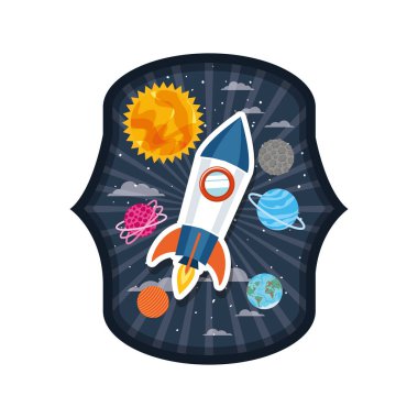 roket uçan ve güneş sisteminin gezegenleri ile çerçeve