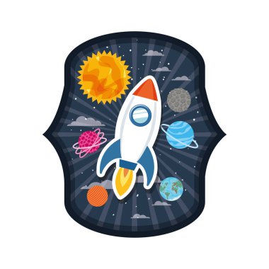 roket uçan ve güneş sisteminin gezegenleri ile çerçeve