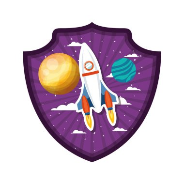 roket uçan ve güneş sisteminin gezegenleri ile çerçeve