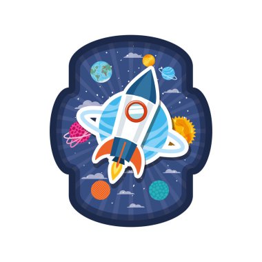 roket uçan ve güneş sisteminin gezegenleri ile çerçeve