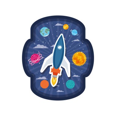 roket uçan ve güneş sisteminin gezegenleri ile çerçeve