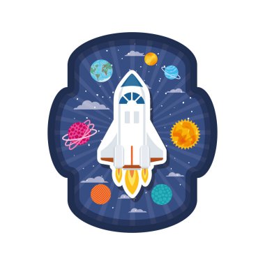 roket uçan ve güneş sisteminin gezegenleri ile çerçeve