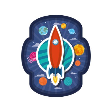 roket uçan ve güneş sisteminin gezegenleri ile çerçeve