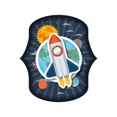 roket uçan ve güneş sisteminin gezegenleri ile çerçeve