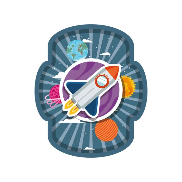 roket uçan ve güneş sisteminin gezegenleri ile çerçeve