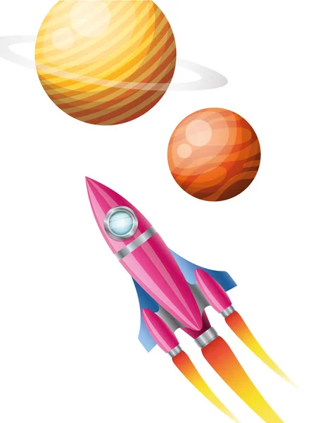 Raket flyga med planeter i solsystemet bakgrund — Stock vektor