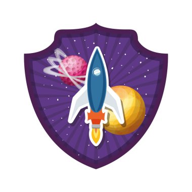 roket uçan ve güneş sisteminin gezegenleri ile çerçeve