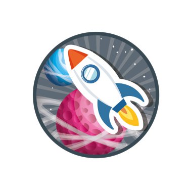 roket uçan ve güneş sisteminin gezegenleri ile çerçeve