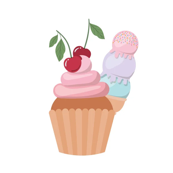 Leckere Cupcakes und Eis für den Sommer — Stockvektor