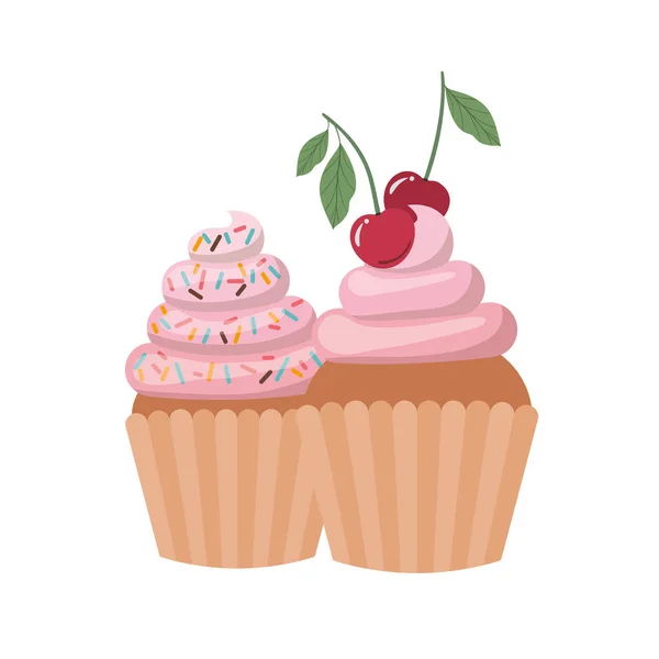 Leckere Cupcakes mit Sahne auf weißem Hintergrund — Stockvektor