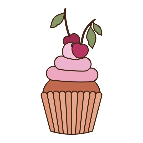 Delicioso cupcake com creme no fundo branco — Vetor de Stock