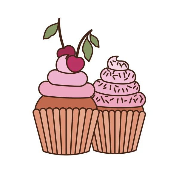 Deliciosos cupcakes con crema sobre fondo blanco — Vector de stock