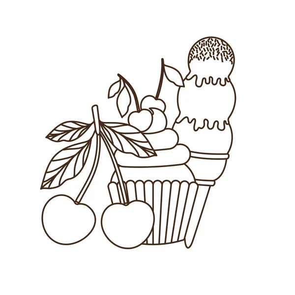 Ízletes Cupcakes és fagylalt a nyári — Stock Vector