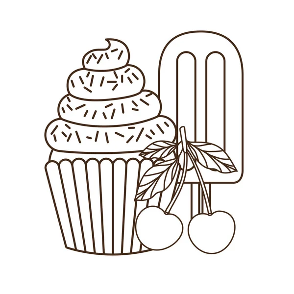 Deliciosos cupcakes y helado para el verano — Vector de stock