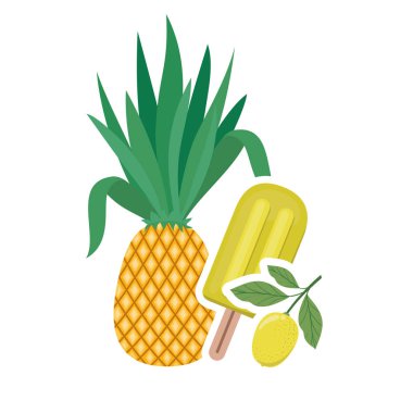 beyaz arka planda tropikal meyve dondurma