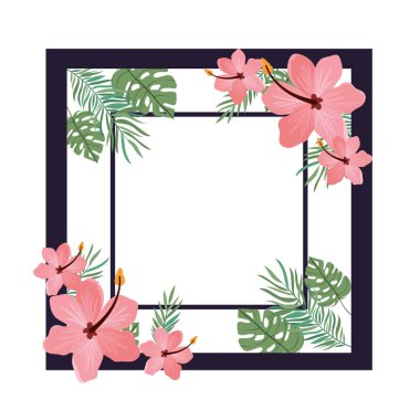 çiçek ve yaz yaprakları ile çerçeve