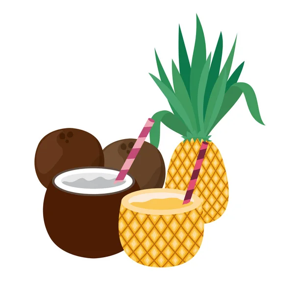 夏季在白色背景的菠萝鸡尾酒 — 图库矢量图片