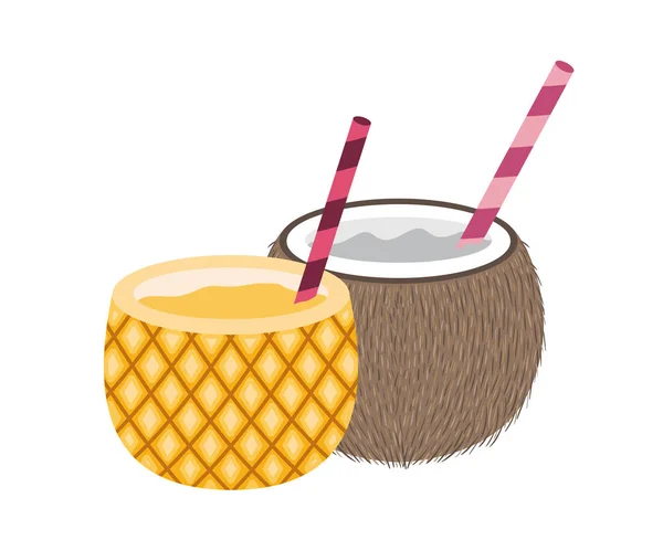 Pineapple cocktail for summer on white background — Stock Vector