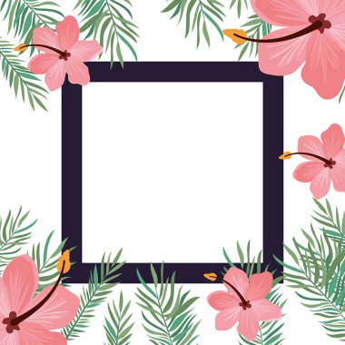 çiçek ve yaz yaprakları ile çerçeve