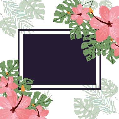 çiçek ve yaz yaprakları ile çerçeve