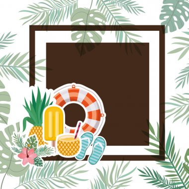 yaprak arka planda yaz nesneleri ile çerçeve