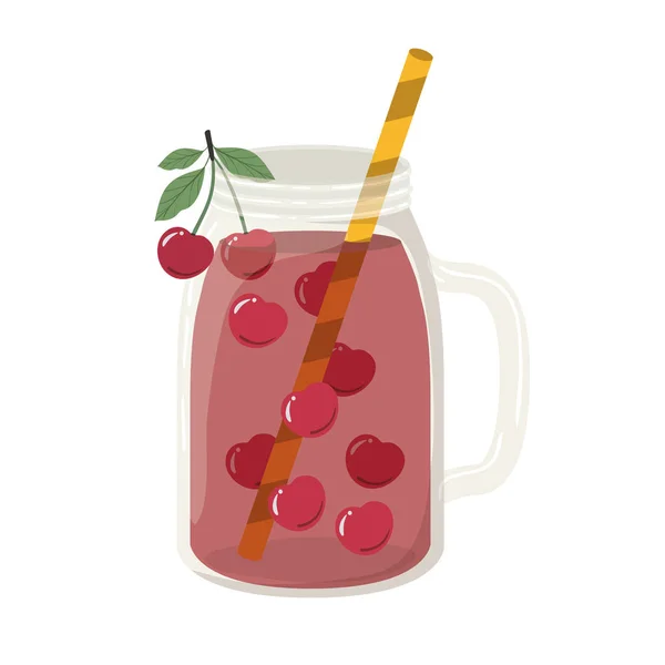 Glass with cherry and straw drink — Stock Vector