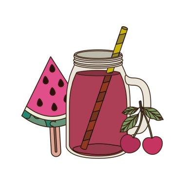 kiraz ve saman içecek ile cam