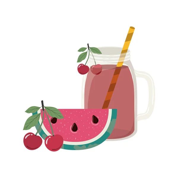 Glas mit Wassermelone und Strohgetränk — Stockvektor