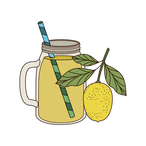 Szklanka z cytryną i słomkowym napojem — Wektor stockowy