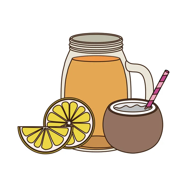 Szkło z napojem pomarańczy i wody kokosowe — Wektor stockowy