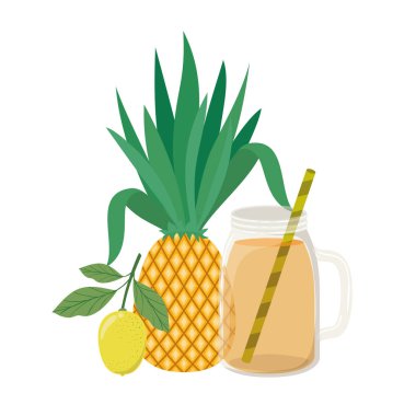 ananas ve saman içecek ile cam