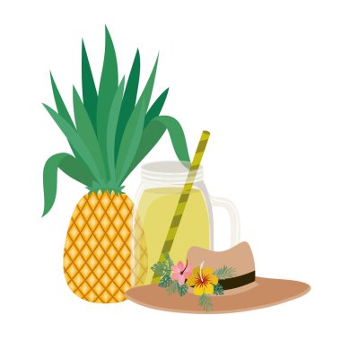 ananas ve saman içecek ile cam