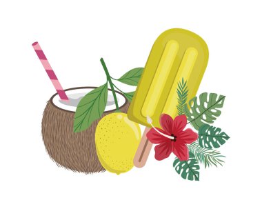 beyaz arka planda tropikal meyve dondurma