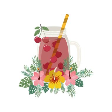 kiraz ve saman içecek ile cam