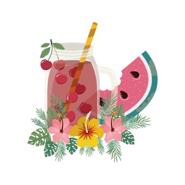 karpuz ve saman içecek ile cam