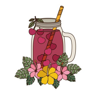 kiraz ve saman içecek ile cam