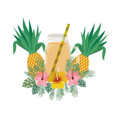 ananas ve saman içecek ile cam