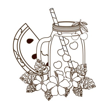 kiraz ve saman içecek ile cam