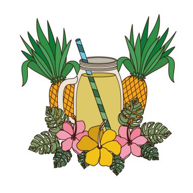 ananas ve saman içecek ile cam