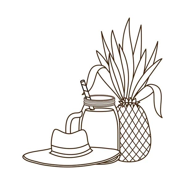 Vaso con piña y bebida de paja — Archivo Imágenes Vectoriales