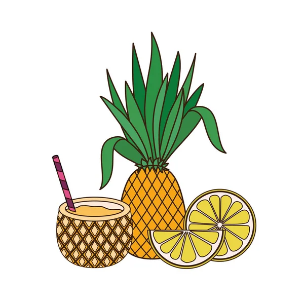 Cocktail di ananas per l'estate su sfondo bianco — Vettoriale Stock