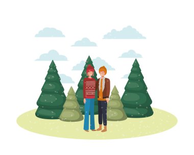 kış giysileri ve kış Pine avatar karakter ile çift