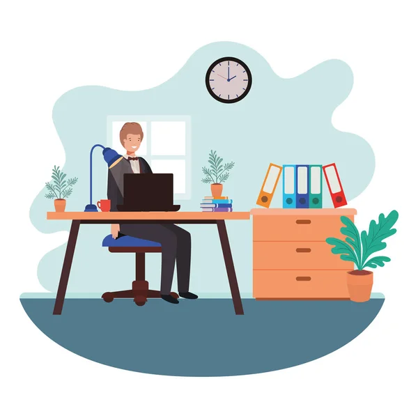 Homme travaillant dans le bureau avatar personnage — Image vectorielle