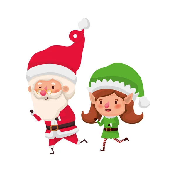 Santa claus com elfo mulher em movimento avatar personagem —  Vetores de Stock