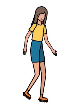 Genç bir kadın patinaj yapıyor.