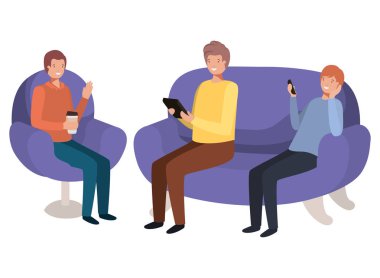 Grup smartphone kullanarak adam